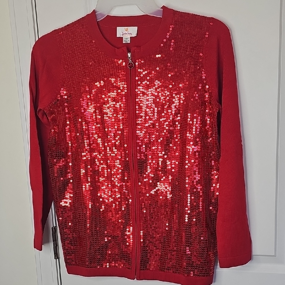 Quacker Factory Bright Red‎ Knit Top with Logo Tag Size XS